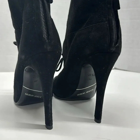 Giorgio Armani High Heeled Ankle Bootie Heels Boots Suede Black Bow Size 37 7 - Picture 6 of 13